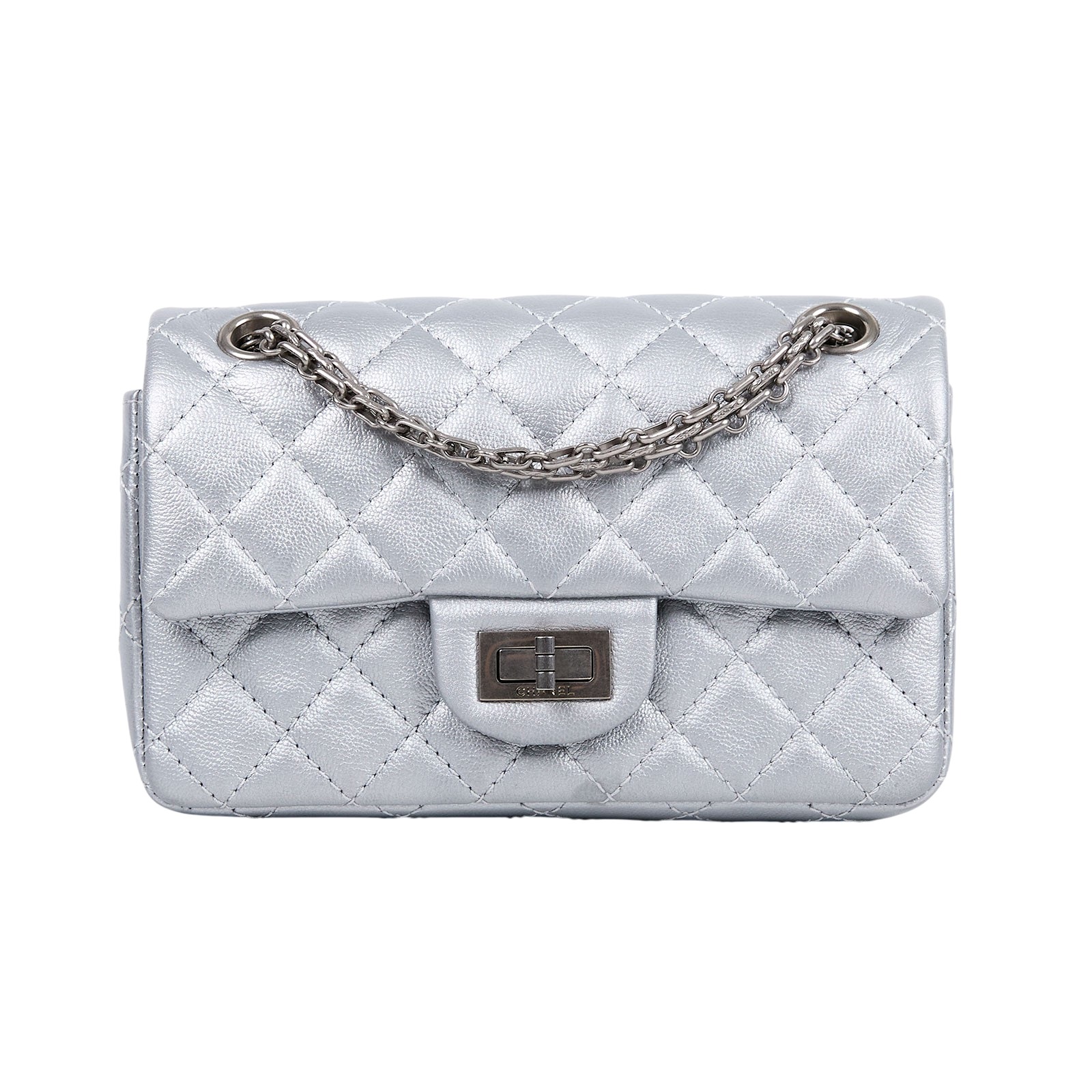 香奈兒 CHANEL 2.55 迷你 口蓋包 AS0874 晶片款 銀色2.55 20CM 無附屬品