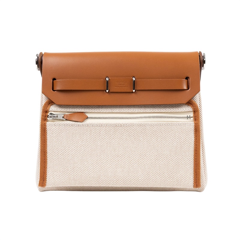 愛馬仕 Hermes Herbag Zip 20 銀色五金 米白 米色 焦糖棕 H085414CKAA W刻  原廠盒子/防塵袋/購買證明影本