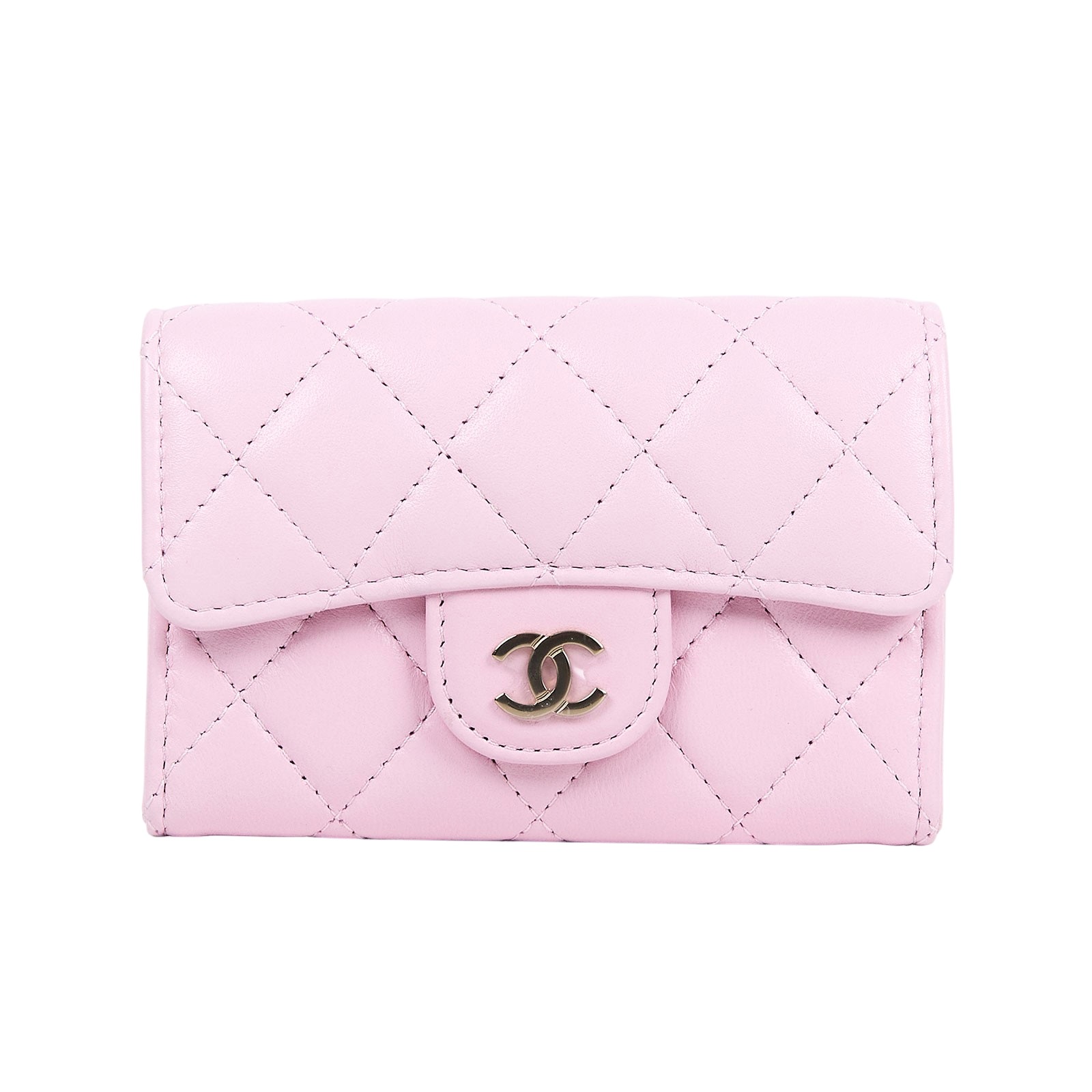 香奈兒 CHANEL 經典口蓋卡片夾 AP0214 晶片款 粉色菱格卡包 防塵袋/原廠盒子