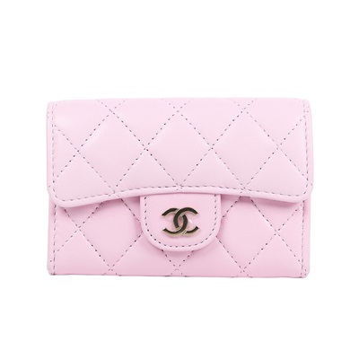 香奈兒 CHANEL 經典口蓋卡片夾 AP0214 晶片款 粉色菱格卡包 防塵袋/原廠盒子