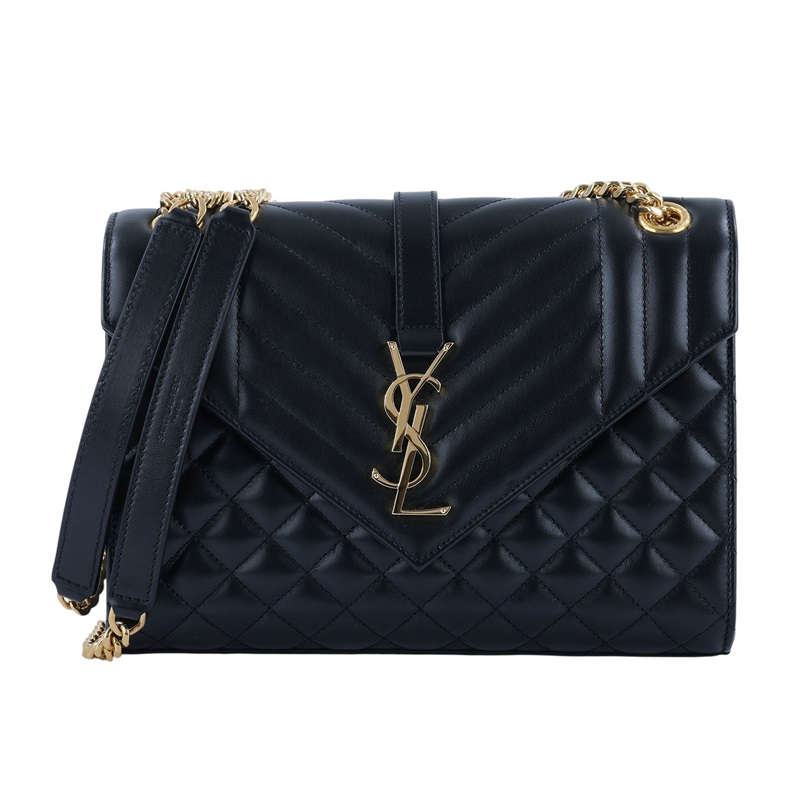 聖羅蘭 YSL SAINT LAURENT Envelope 粒面絎縫皮革 中型 信封袋 600185BOW91 黑金學院包 防塵袋