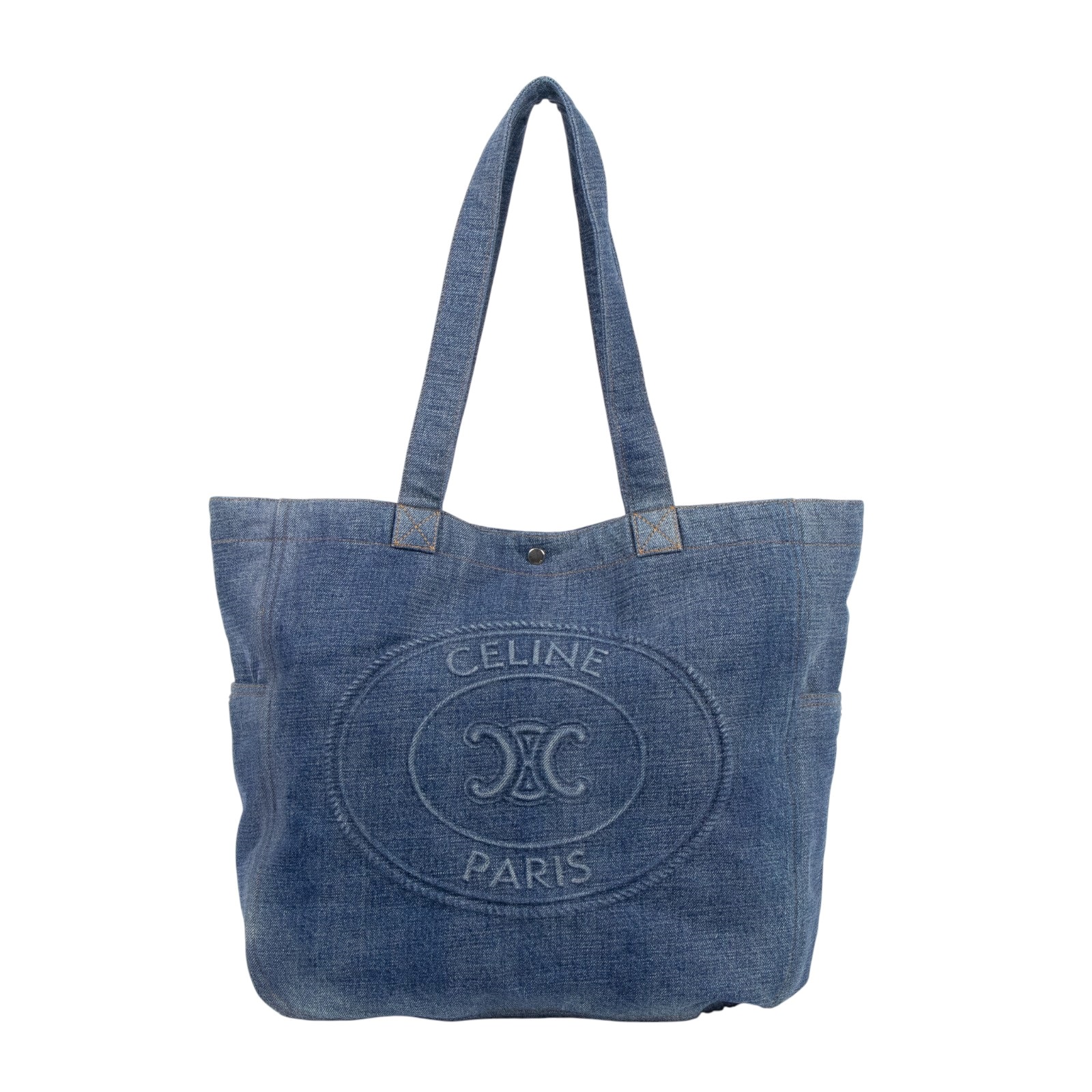 思琳 CELINE CABAS 手提袋 大型 122462GTB 單寧凱旋LOGO牛仔托特包 防塵袋