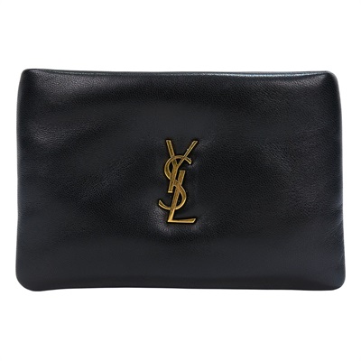 聖羅蘭 YSL SAINT LAURENT Calypso 拉鍊小錢包 迷你 778868AACX7 黑金羊皮一字拉 原廠盒子/防塵袋/購買證明