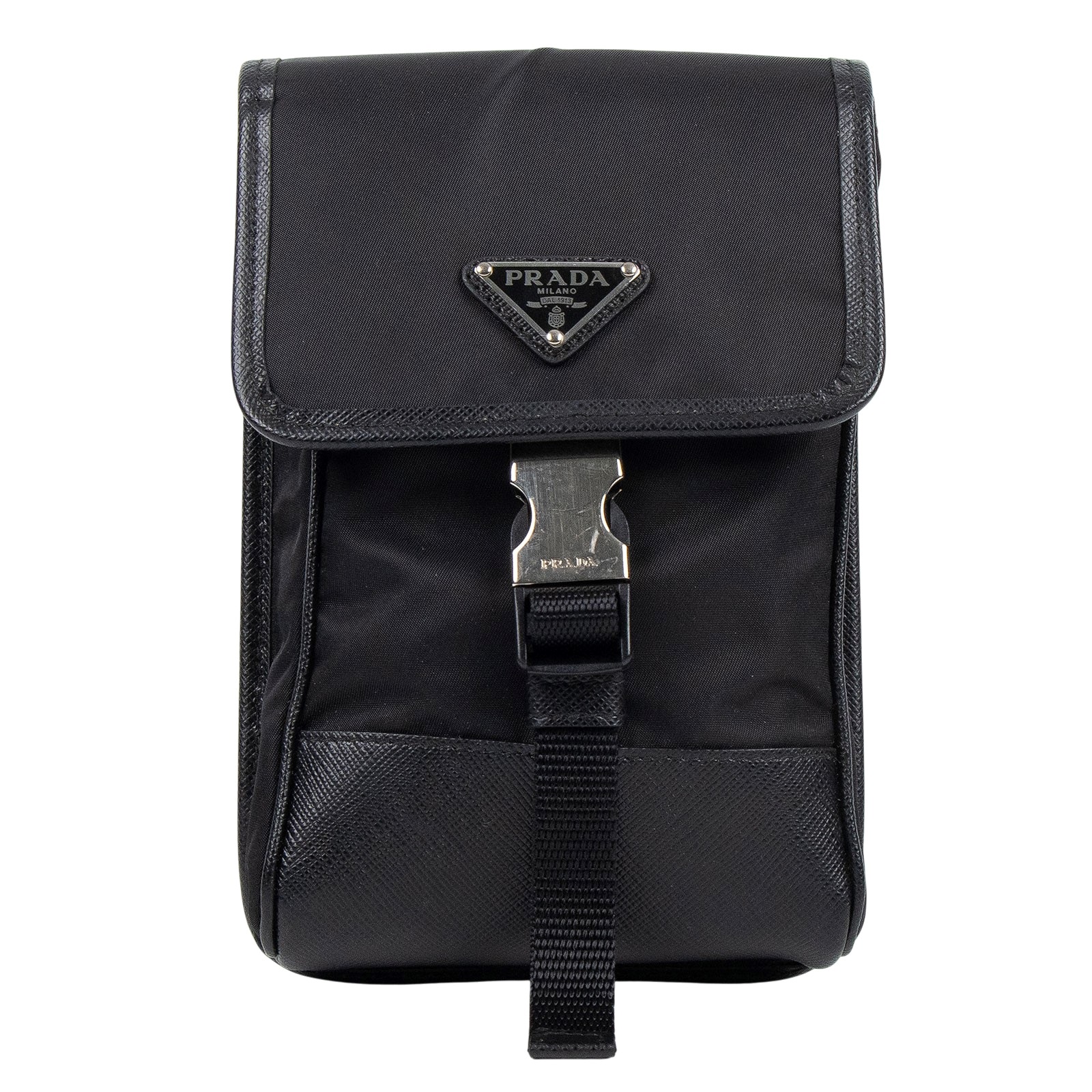 普拉達 PRADA Re-Nylon Saffiano 皮革 智慧型手機 保護套 2ZH109_2DMH 黑尼龍手機包 原廠盒子/保證卡