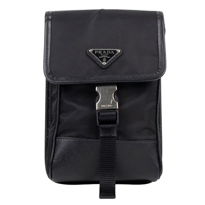 普拉達 PRADA Re-Nylon Saffiano 皮革 智慧型手機 保護套 2ZH109_2DMH 黑尼龍手機包 原廠盒子/保證卡