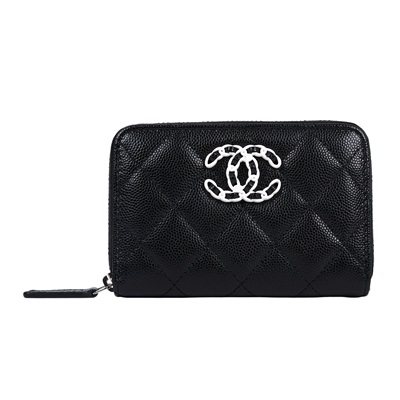 香奈兒 CHANEL 拉鍊 零錢包 AP3716 晶片款 黑荔枝拉鍊卡包 原廠盒子/防塵袋