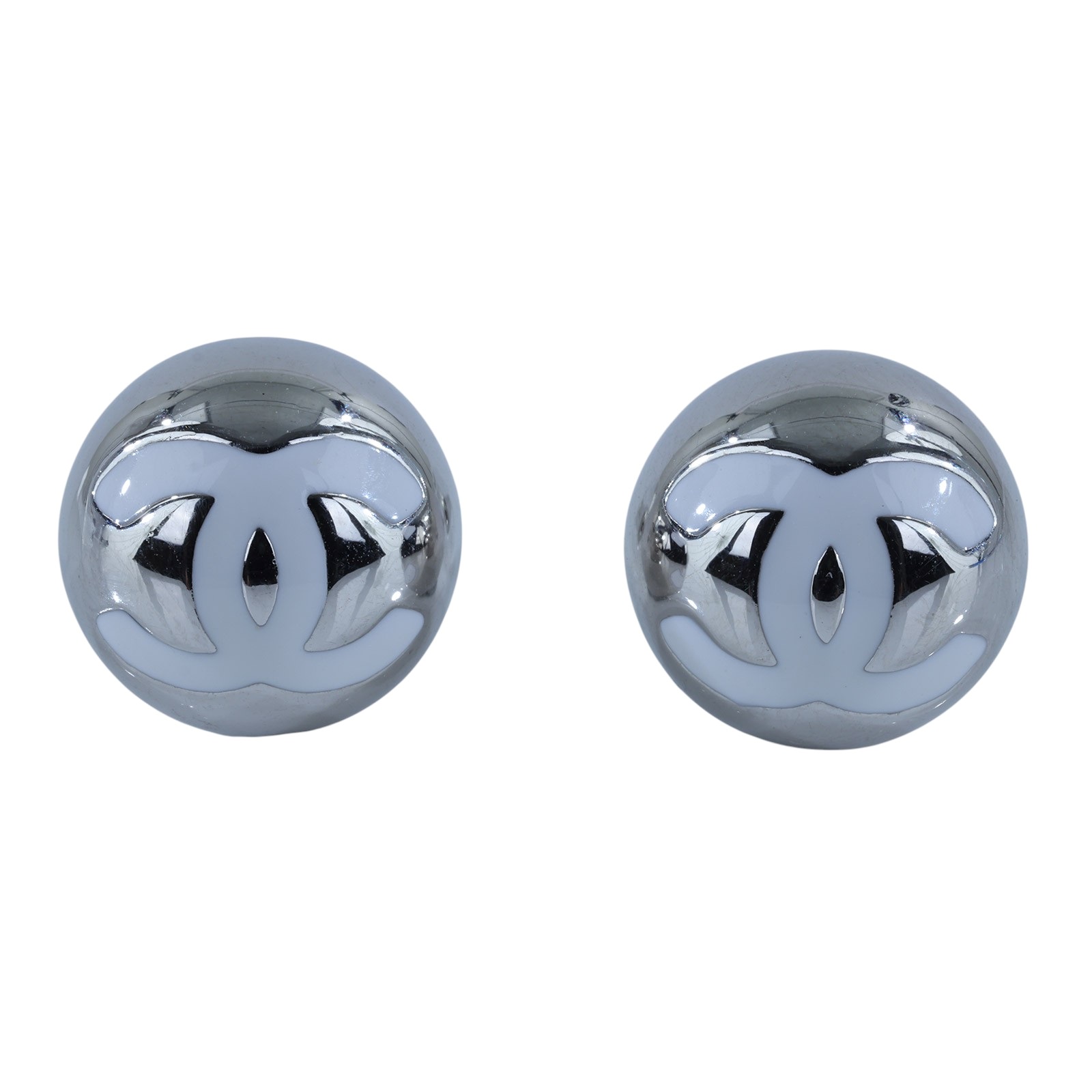 香奈兒 CHANEL 雙C 圓球 耳環 銀色 B25 C 銀珠珠耳環 無附屬品