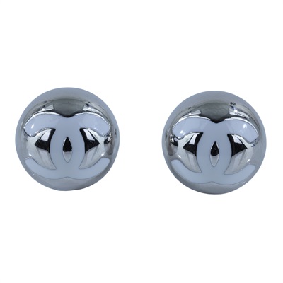 香奈兒 CHANEL 雙C 圓球 耳環 銀色 B25 C 銀珠珠耳環 無附屬品