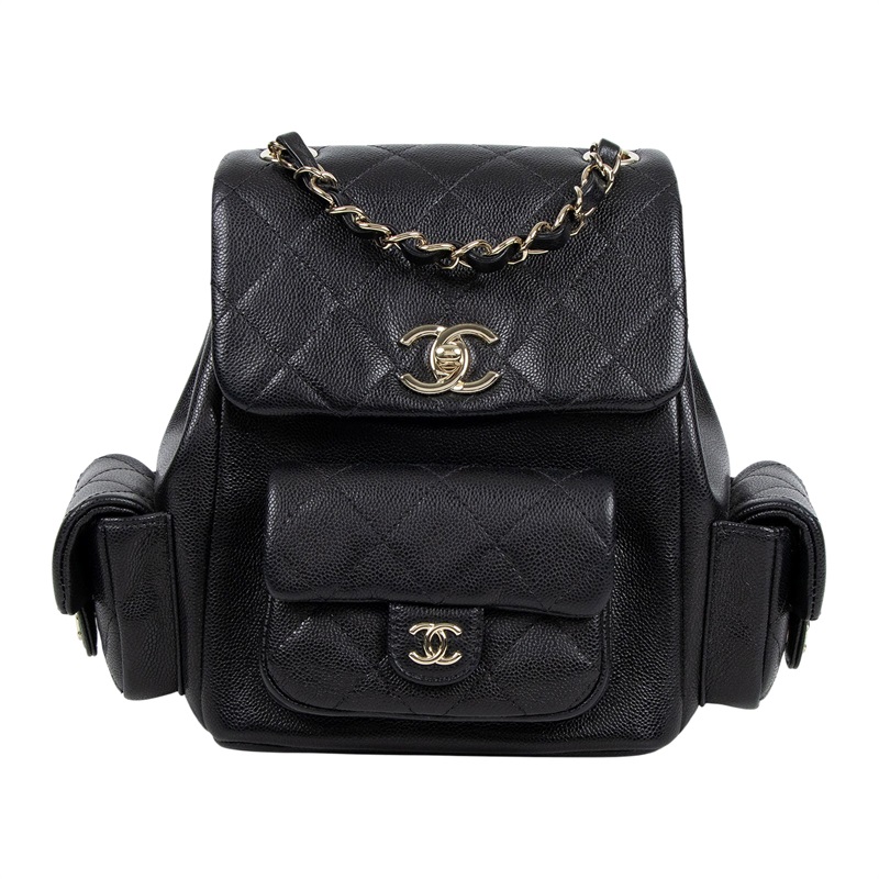 香奈兒 CHANEL 粒紋小牛皮 金色金屬 小型 後背包 AS4399 晶片款 黑荔枝TANK後背包 原廠盒子/防塵袋