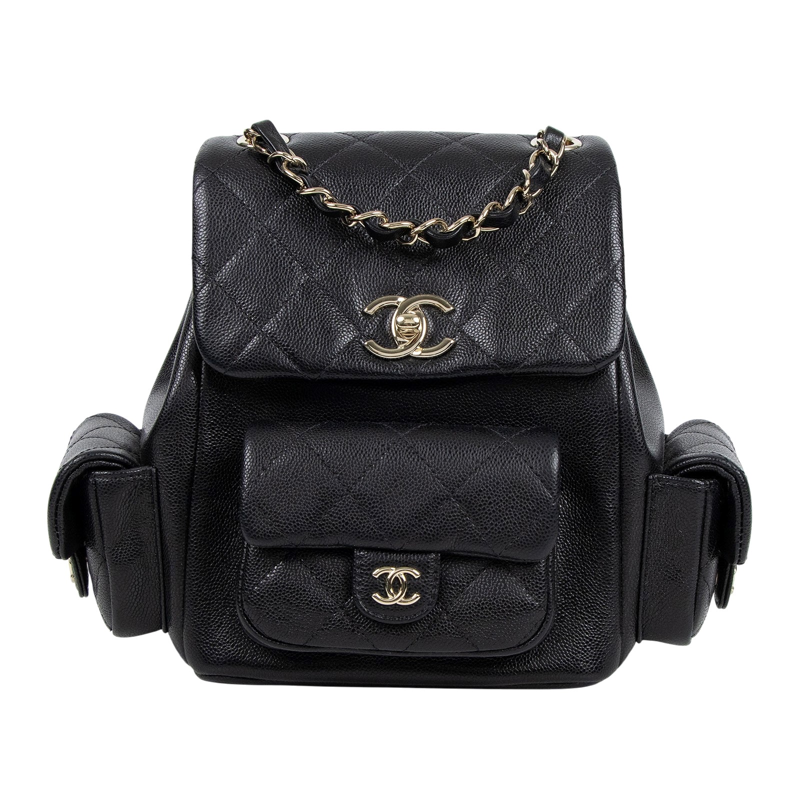 香奈兒 CHANEL 粒紋小牛皮 金色金屬 小型 後背包 AS4399 晶片款 黑荔枝TANK後背包 原廠盒子/防塵袋