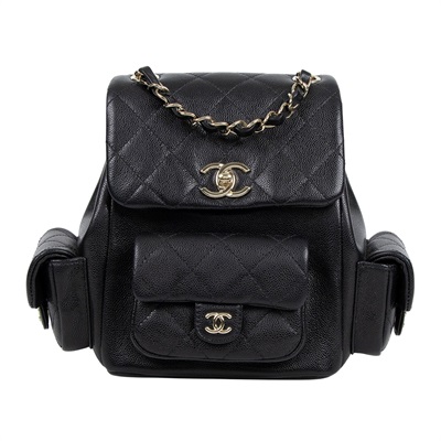 香奈兒 CHANEL 粒紋小牛皮 金色金屬 小型 後背包 AS4399 晶片款 黑荔枝TANK後背包 原廠盒子/防塵袋