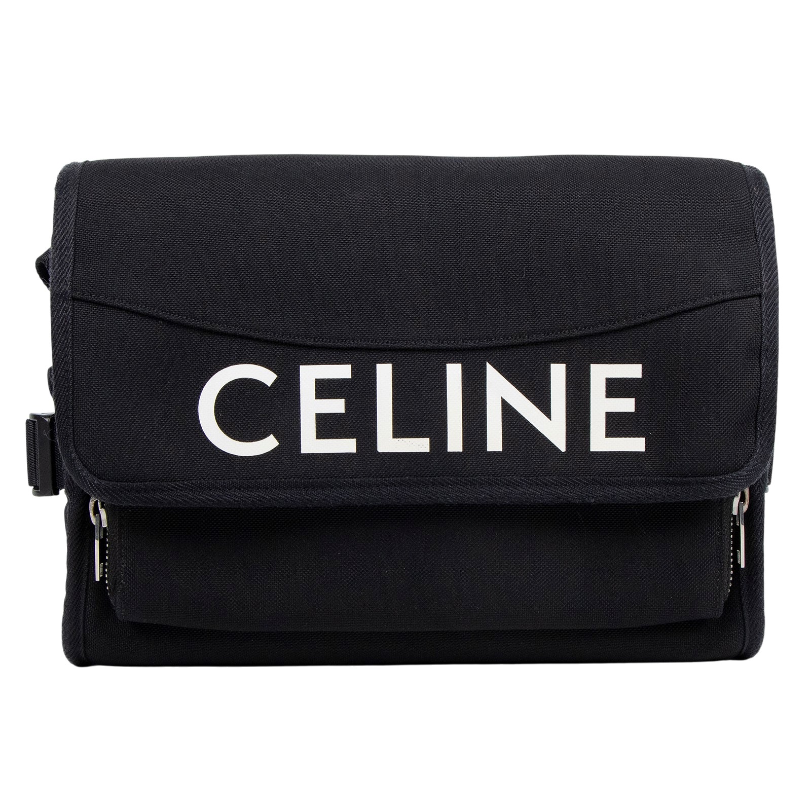 思琳 CELINE 小型郵差包 110062DMT 黑LOGO帆布肩背包 防塵袋