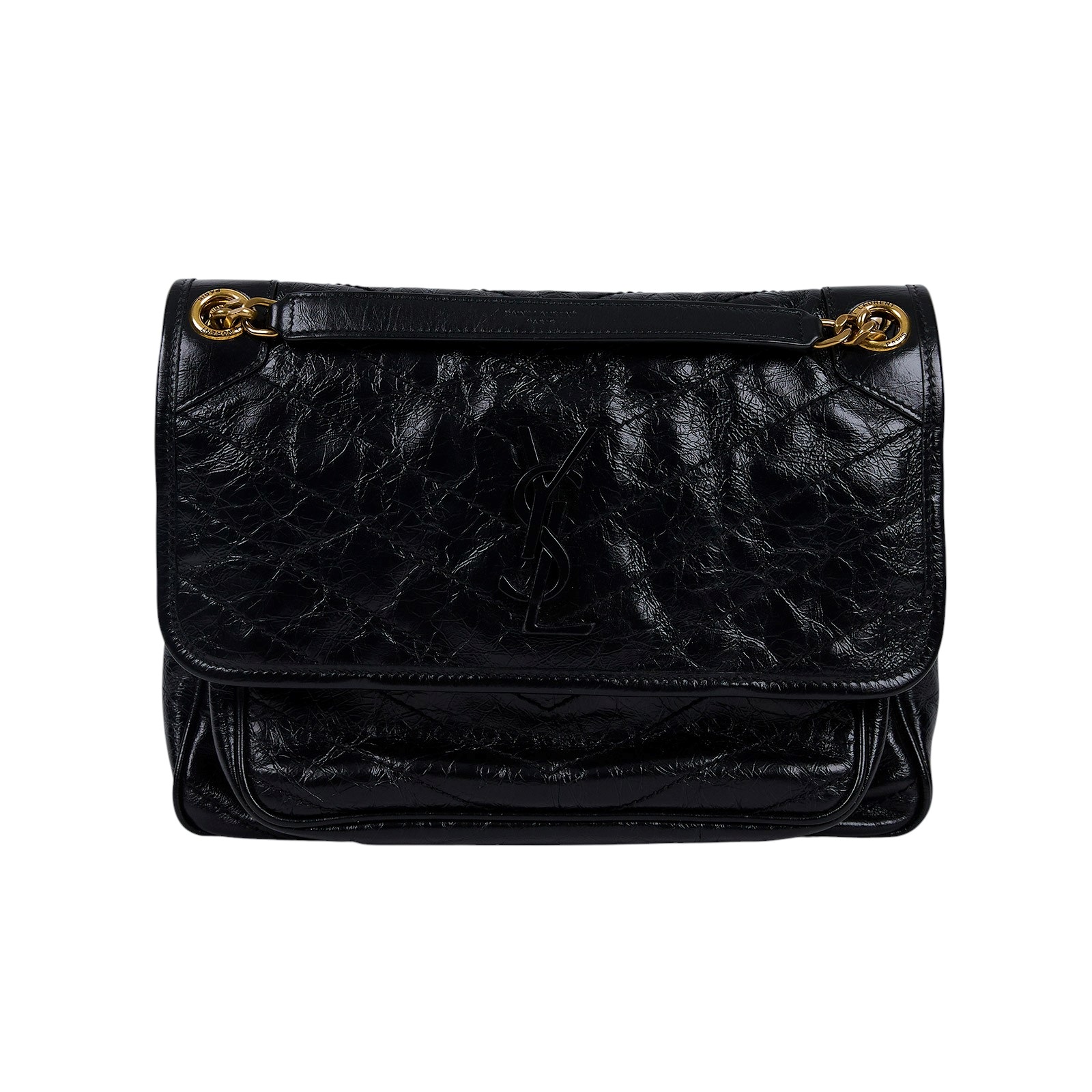 聖羅蘭 YSL SAINT LAURENT Niki 復古皮革 中型手袋 金色五金 6331580EN07 黑NIKI中號 防塵袋/購買證明影本