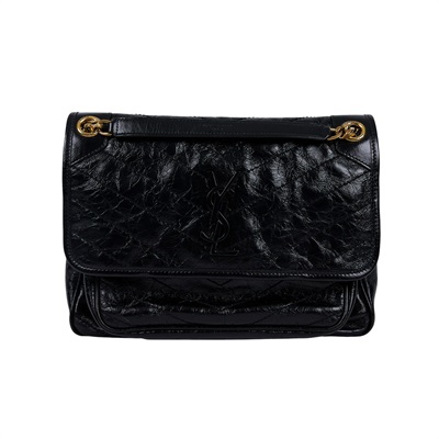 聖羅蘭 YSL SAINT LAURENT Niki 復古皮革 中型手袋 金色五金 6331580EN07 黑NIKI中號 防塵袋/購買證明影本