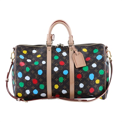 路易威登 LOUIS VUITTON LV x YK Keepall 45 草間彌生 波點 老花 手提 斜背 旅行袋 M46377 晶片款  防塵袋/背帶/ 鎖組