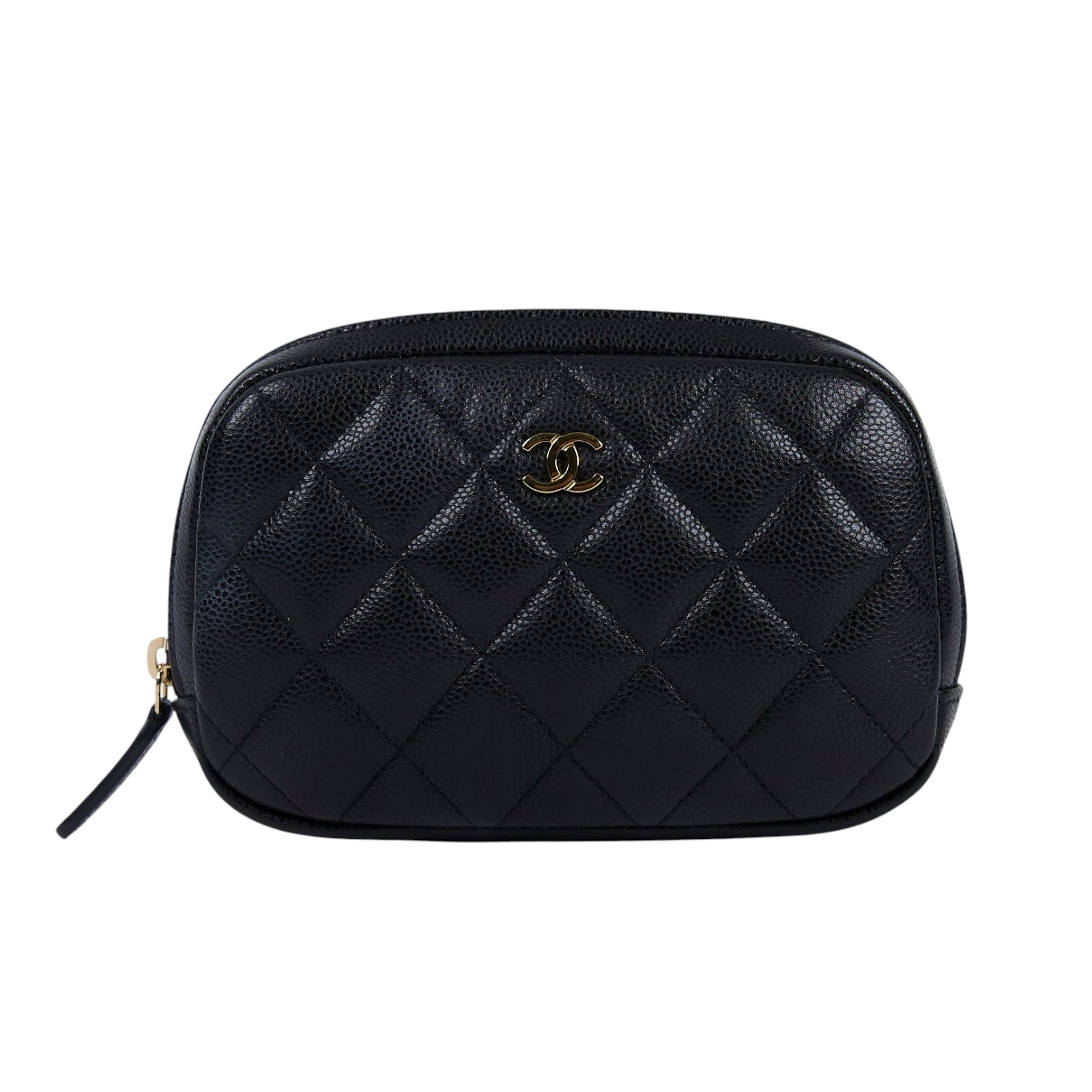 香奈兒 CHANEL 荔枝皮 拉鍊 化妝包 A80909 晶片款 黑金荔枝化妝包 原廠盒子/防塵袋
