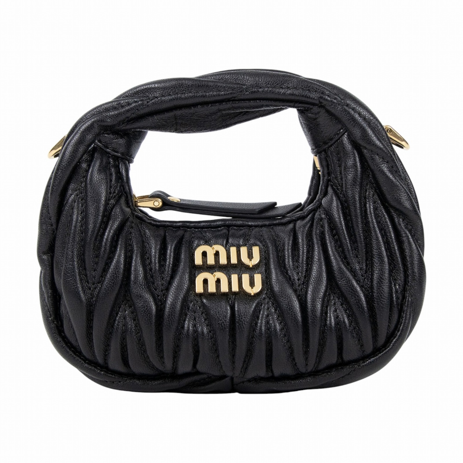 繆繆 MIU MIU Wander Hobo包 5NR019_2FPP 黑抓皺半月形手袋 原廠盒子/防塵袋