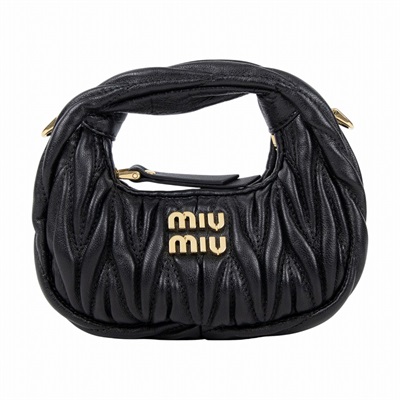 繆繆 MIU MIU Wander Hobo包 5NR019_2FPP 黑抓皺半月形手袋 原廠盒子/防塵袋