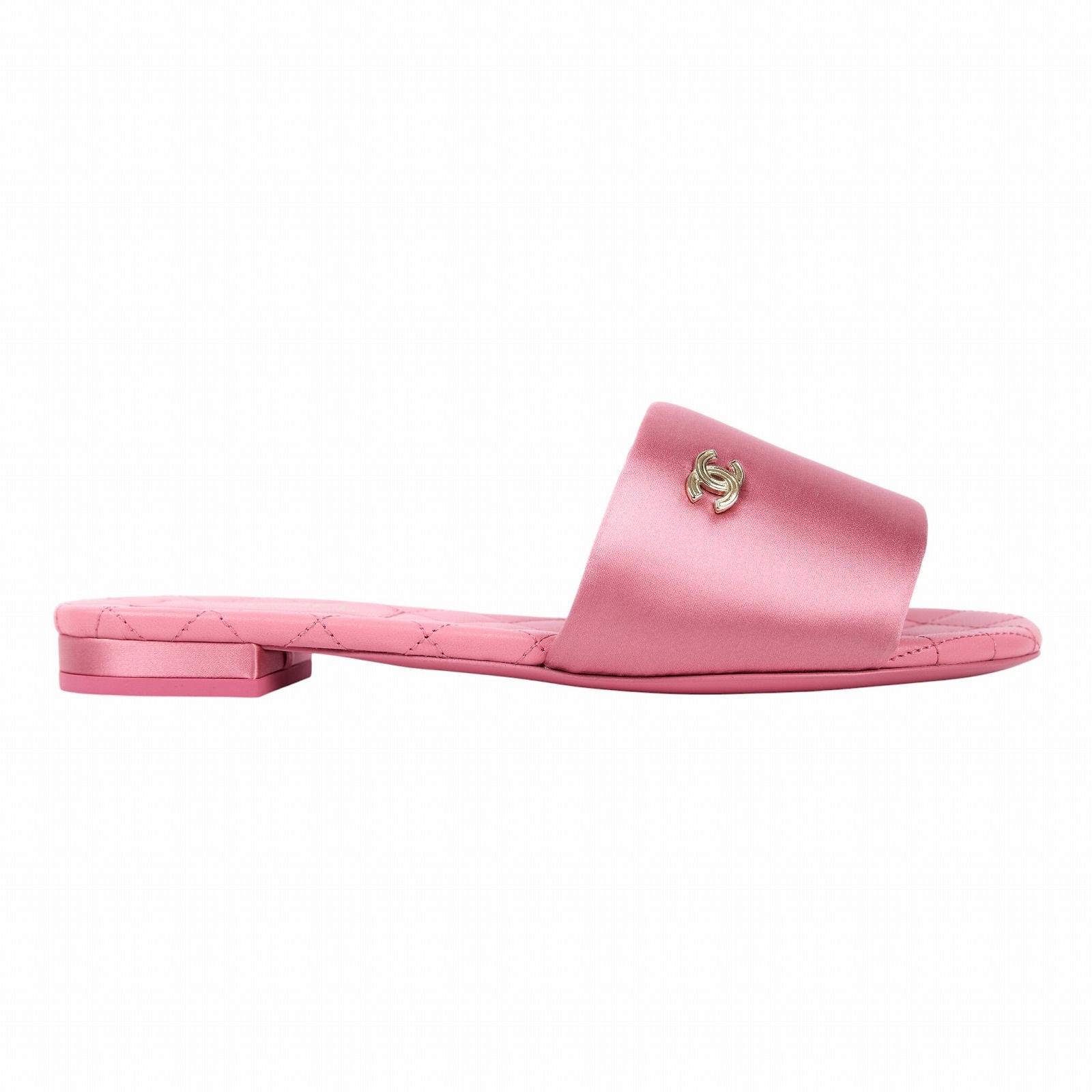 香奈兒 CHANEL 緞面 菱格紋 涼鞋 G38858_37 粉菱格拖鞋 原廠盒子/防塵袋