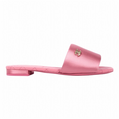 香奈兒 CHANEL 緞面 菱格紋 涼鞋 G38858_37 粉菱格拖鞋 原廠盒子/防塵袋