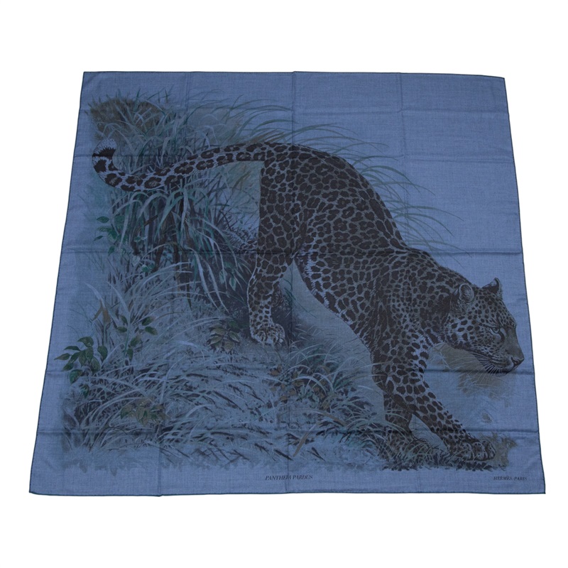 愛馬仕 Hermes Twilly 絲巾 140   藍豹喀什米爾圍巾 原廠盒子