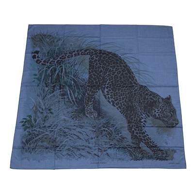 愛馬仕 Hermes Twilly 絲巾 140   藍豹喀什米爾圍巾 原廠盒子