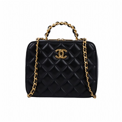 香奈兒 CHANEL Matelasse vanity 皮穿鍊手柄 方盒子 肩背包 斜肩包 AS3319 晶片款 黑羊VANITY 2WAY 原廠盒子/防塵袋