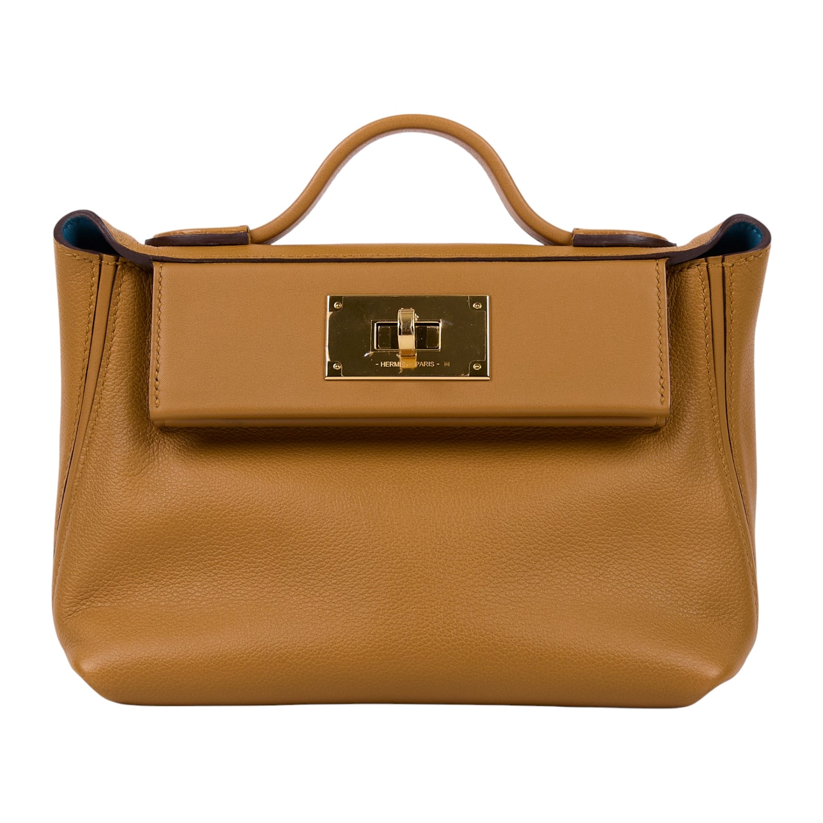 愛馬仕 Hermes 24/24 21 Mini 手提包 金色五金 焦糖色 牛仔藍 H082817CCAQ /B刻  原廠盒子/防塵袋/購買證明