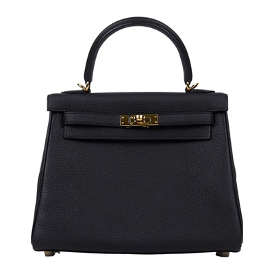 愛馬仕 Hermes Kelly Bag 凱莉包 25 黑色 金色五金 H044624CC89 /UAP650NYD  原廠盒子/防塵袋/鎖組/背帶/雨衣