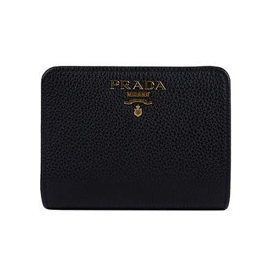 普拉達 PRADA 皮革 錢包 短夾 1ML018_2E3A 黑色中夾 原廠盒子/保證卡/購買證明