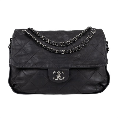 香奈兒 CHANEL 鏈帶 翻蓋包  15開黑銀羊翻蓋鍊包 無附屬品