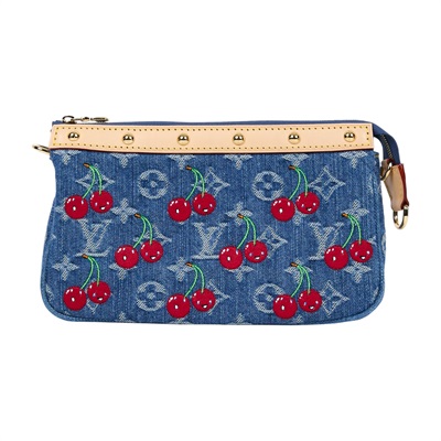 路易威登 LOUIS VUITTON LV x TM Pochette Accessoires 村上隆 櫻桃 牛仔 肩背包 麻將包 M13994 晶片款  防塵袋