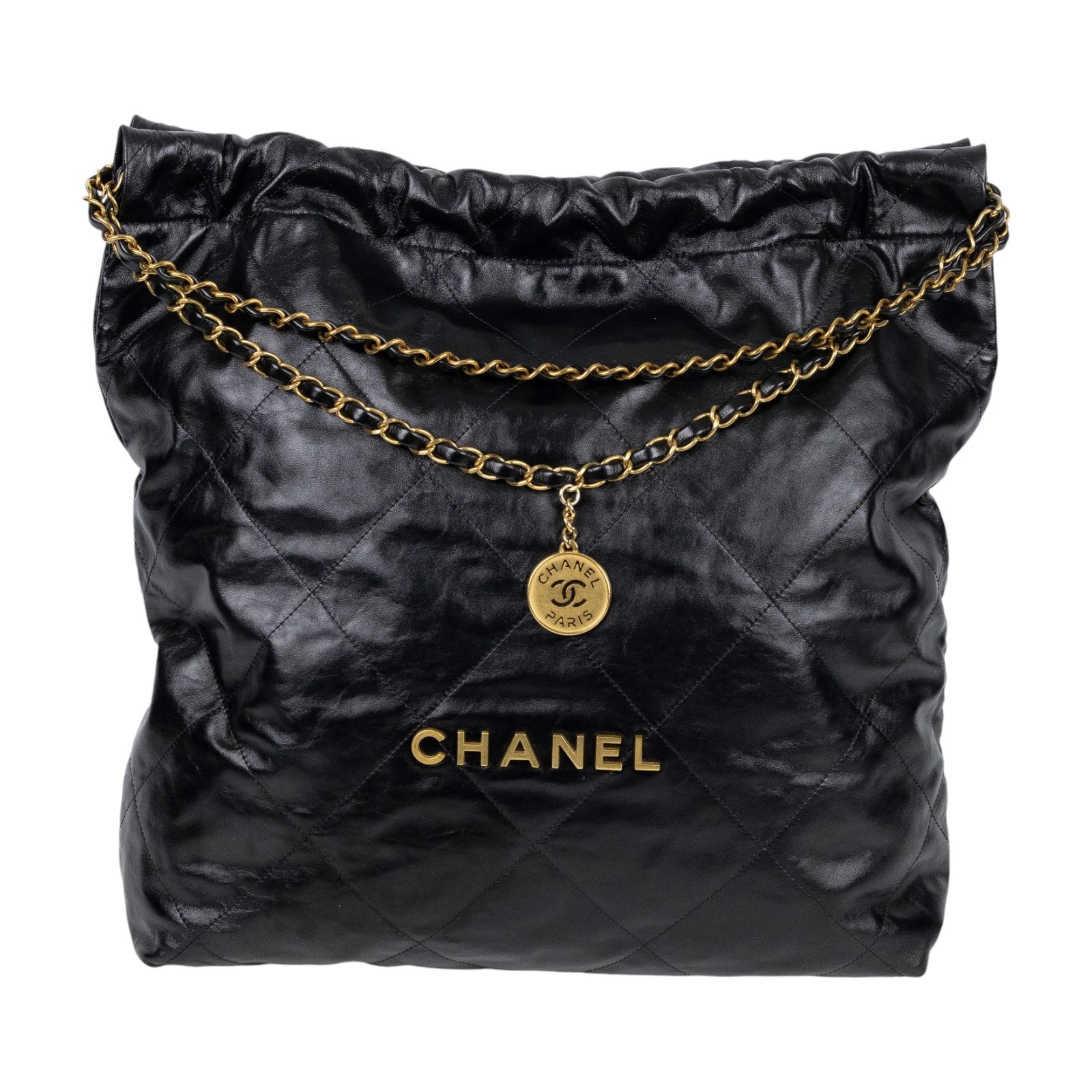 香奈兒 CHANEL 22 大型 肩背包 購物包 束口包  晶片款 黑金22包 大號 防塵袋