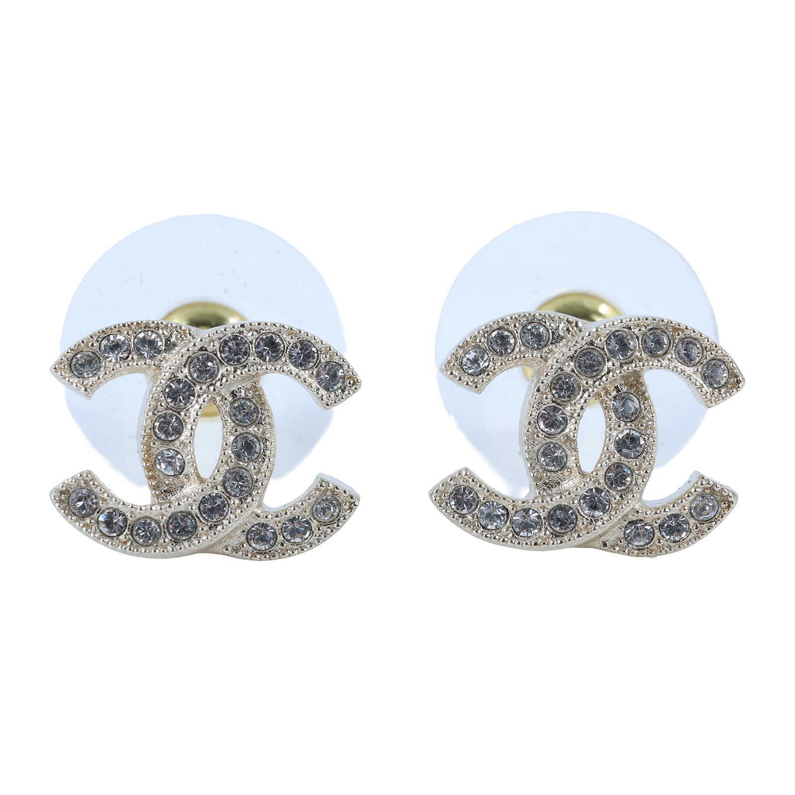 香奈兒 CHANEL CC LOGO 耳環 耳釘 F25 V 小雙C水鑽耳環 原廠盒子/內襯