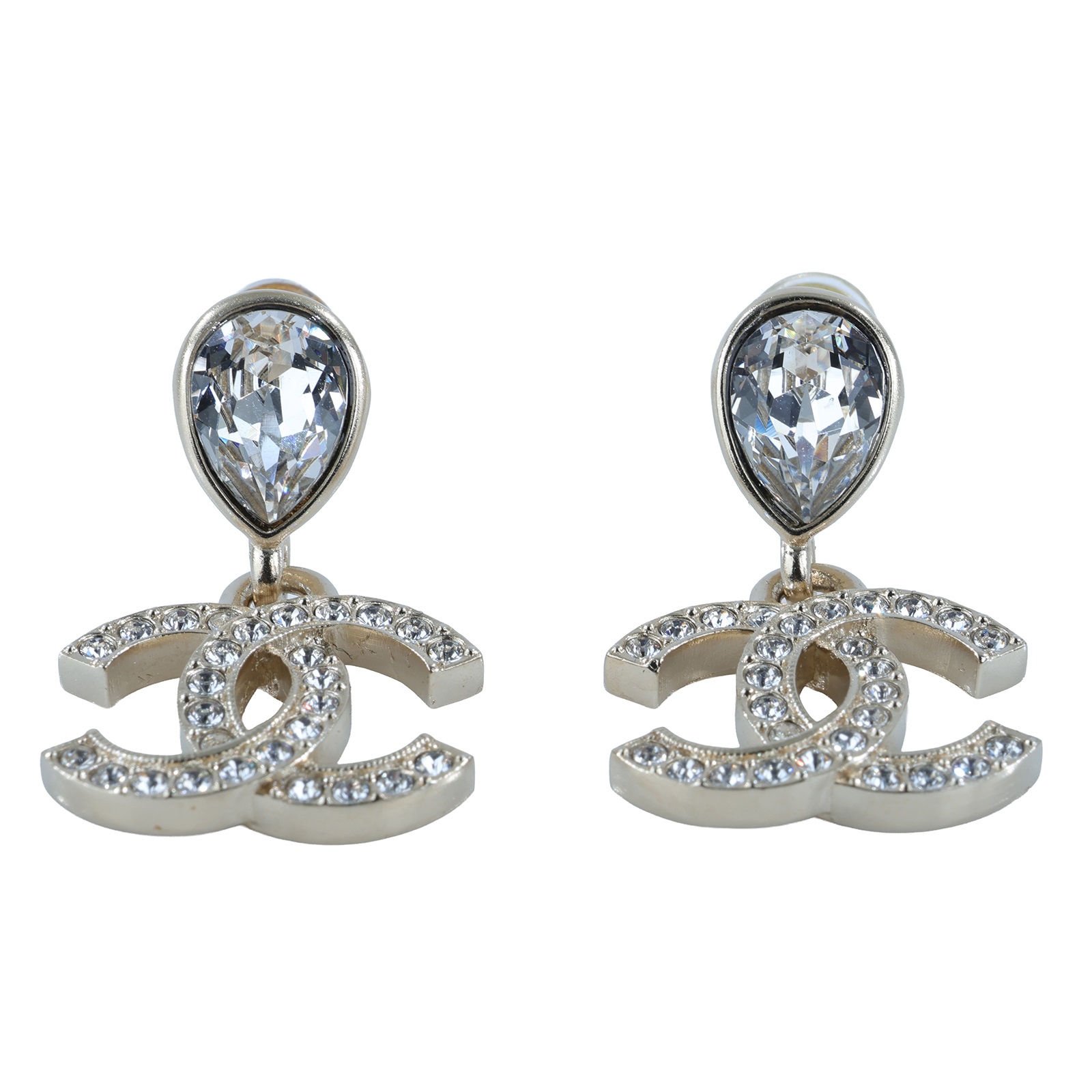 香奈兒 CHANEL CC LOGO 耳環 耳釘 F25 A 雙C水滴水鑽耳環 原廠盒子/內襯