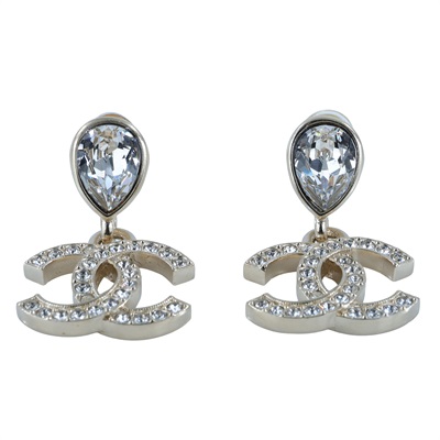 香奈兒 CHANEL CC LOGO 耳環 耳釘 F25 A 雙C水滴水鑽耳環 原廠盒子/內襯