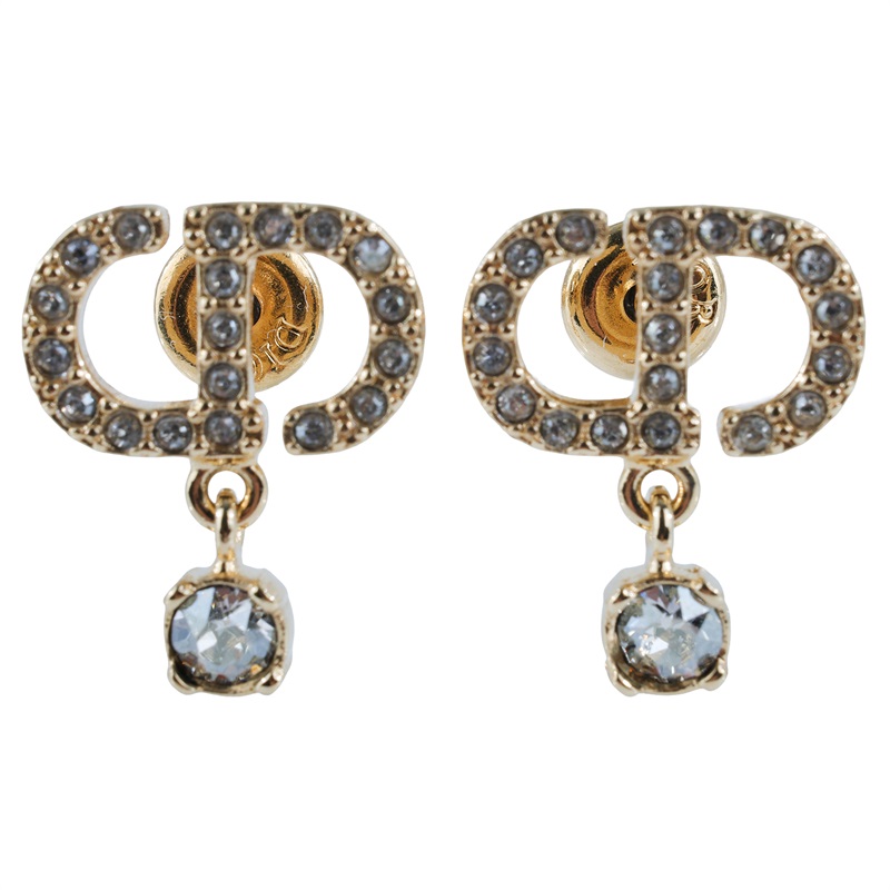 迪奧 CHRISTIAN DIOR Petit CD 耳釘 金色 E3365WOMCY_D03S CD水鑽耳環 原廠盒子/防塵袋