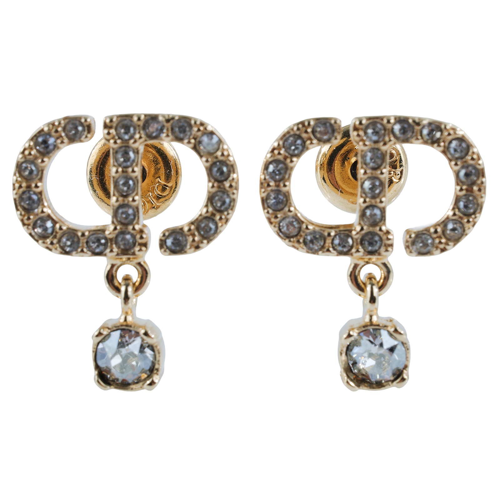 迪奧 CHRISTIAN DIOR Petit CD 耳釘 金色 E3365WOMCY_D03S CD水鑽耳環 原廠盒子/防塵袋