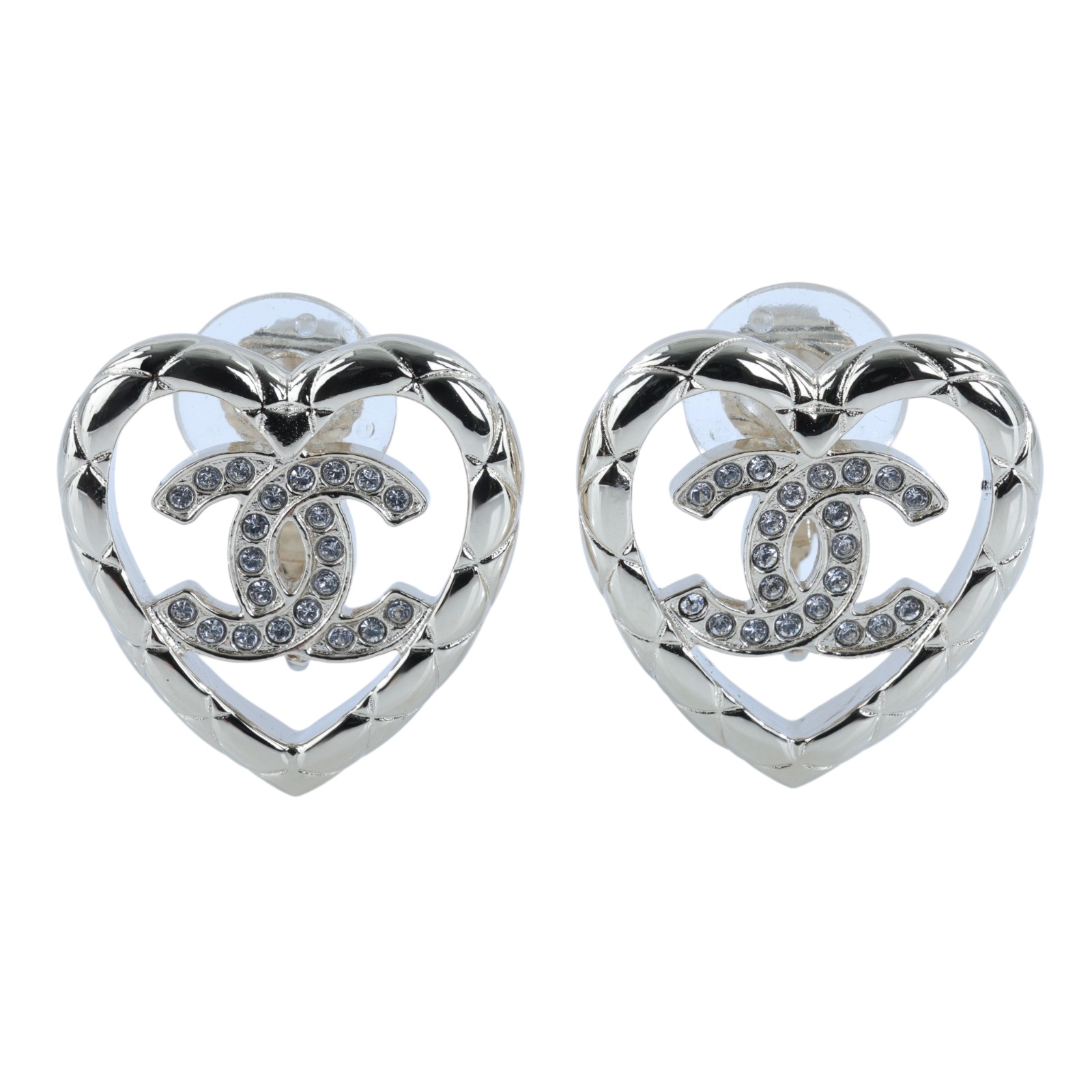 香奈兒 CHANEL CC LOGO 夾式 耳環 1176759956394B25 A 愛心雙C水鑽夾式耳環 原廠盒子/內襯