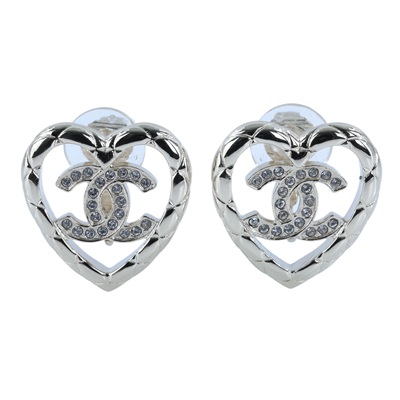 香奈兒 CHANEL CC LOGO 夾式 耳環 1176759956394B25 A 愛心雙C水鑽夾式耳環 原廠盒子/內襯