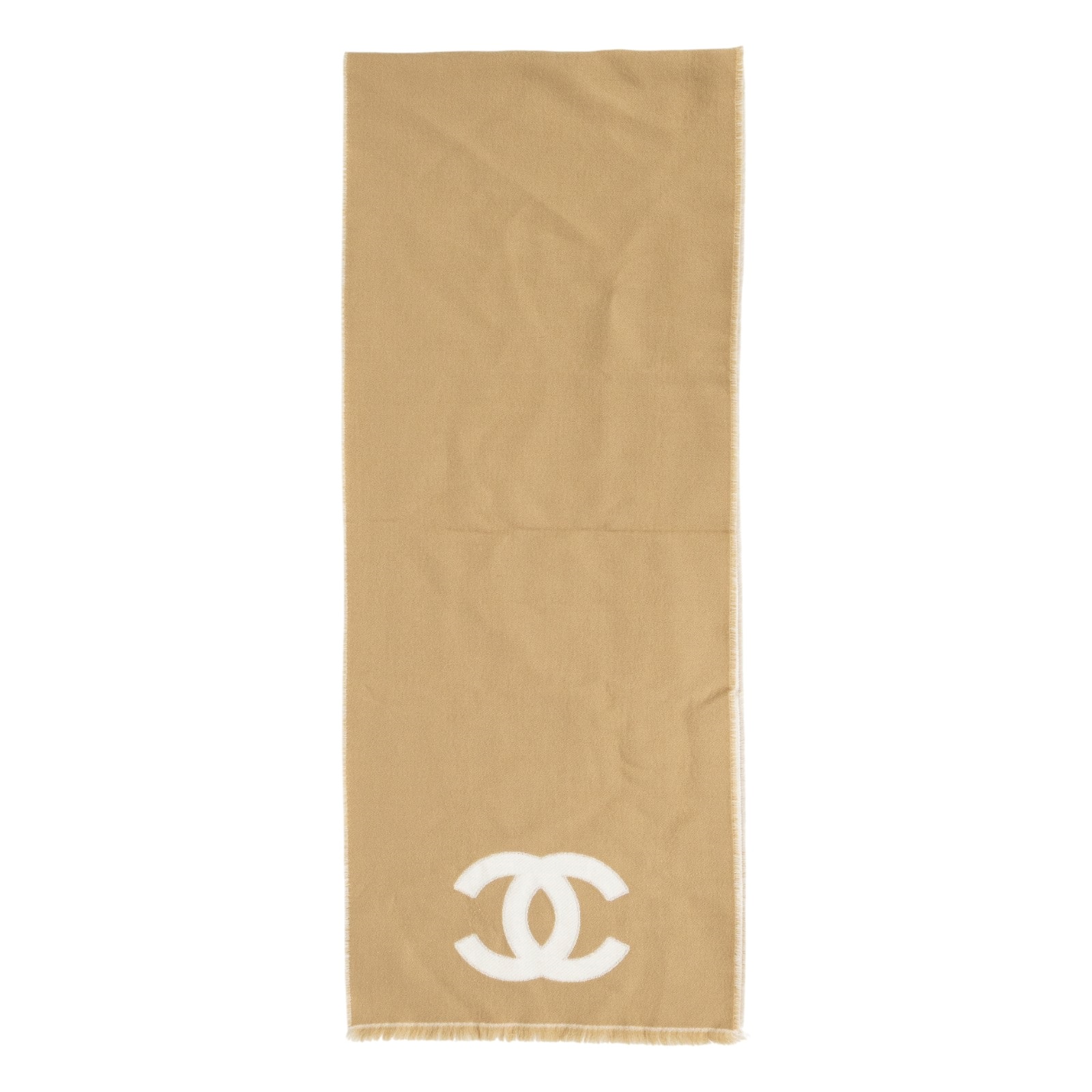 香奈兒 CHANEL CC LOGO 圍巾  淺咖雙C圍巾 無附屬品