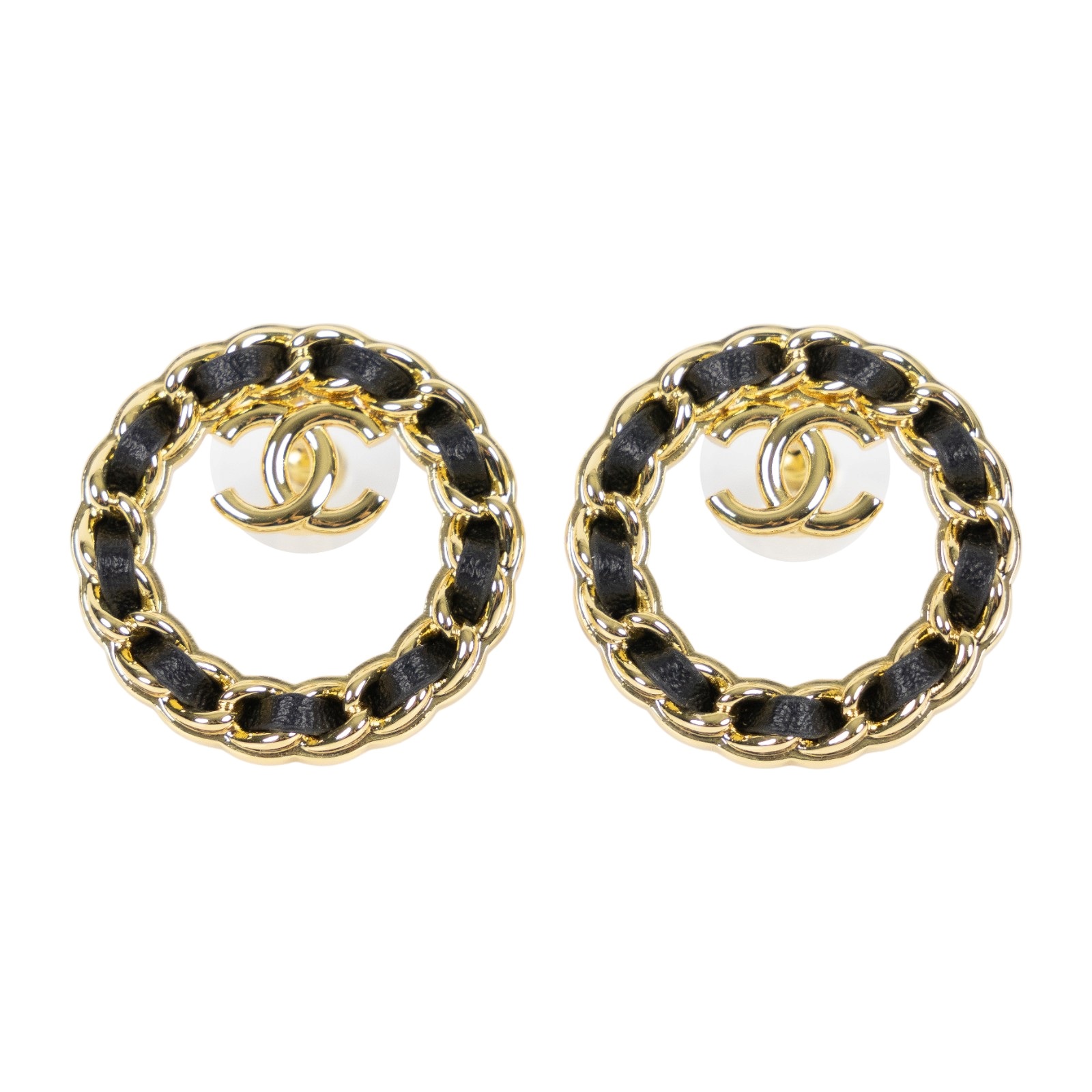 香奈兒 CHANEL CC LOGO 耳釘 耳環 B24 K 圓皮穿耳環 無附屬品