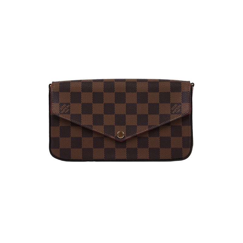 路易威登 LOUIS VUITTON Pochette Félicie 鏈帶扣式斜背 手拿 長夾 Ebène帆布 櫻桃紅 N63032  原廠盒子/防塵袋