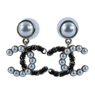 香奈兒 CHANEL CC LOGO 耳環 耳釘 1176796157291B25 K 珍珠皮穿鍊耳環 原廠盒子/內襯