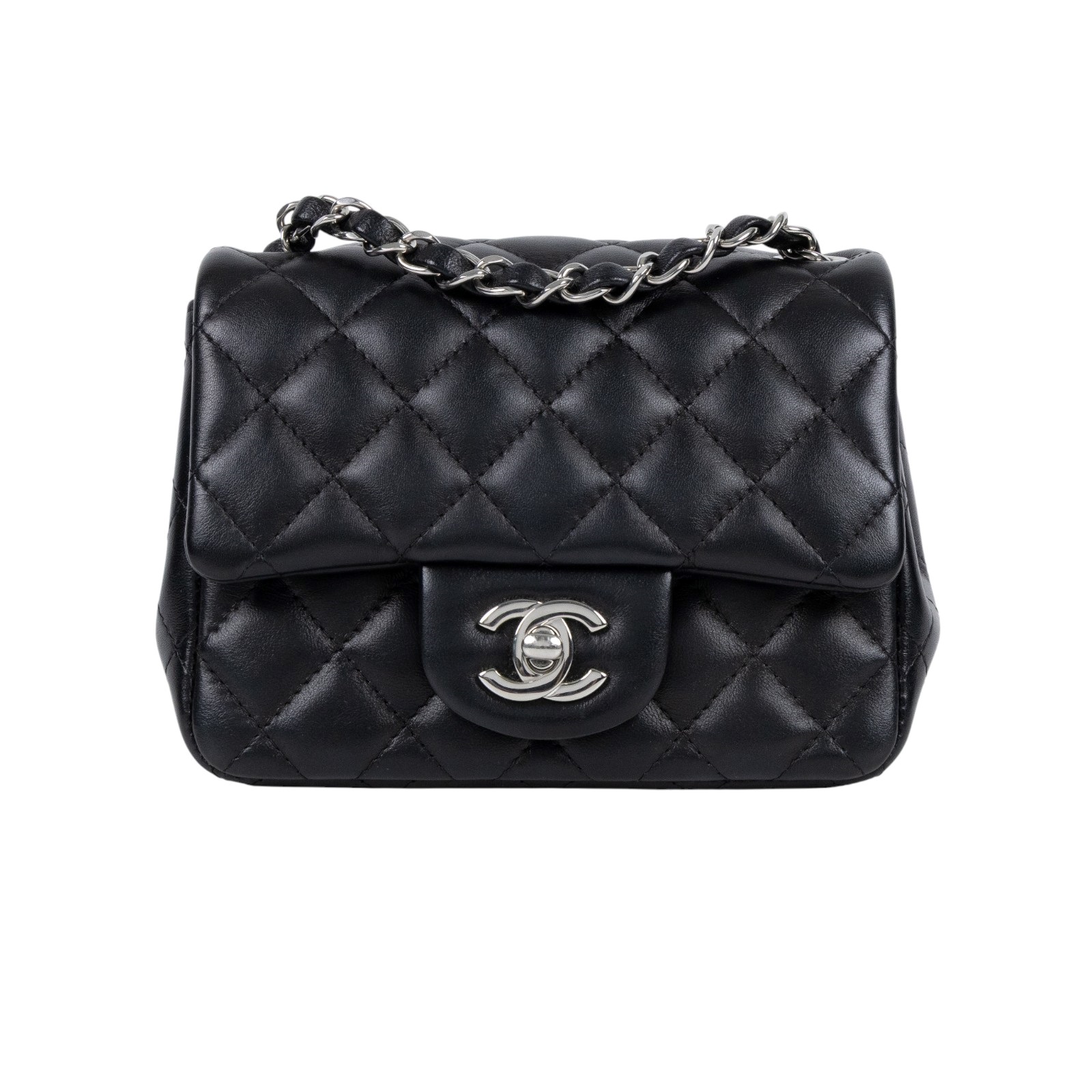 香奈兒 CHANEL CF 方形 迷你 口蓋包 A35200 Y01480 晶片款 黑銀羊COCO17方胖 原廠盒子/防塵袋/購買證明