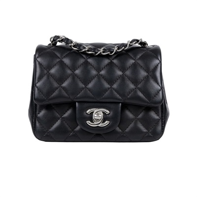 香奈兒 CHANEL CF 方形 迷你 口蓋包 A35200 Y01480 晶片款 黑銀羊COCO17方胖 原廠盒子/防塵袋/購買證明