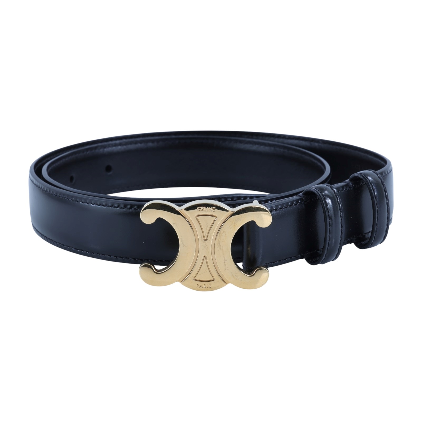 思琳 CELINE Trio,phe 18毫米 腰帶 45AX63A01_75 黑金凱旋皮帶 #75 無附屬品
