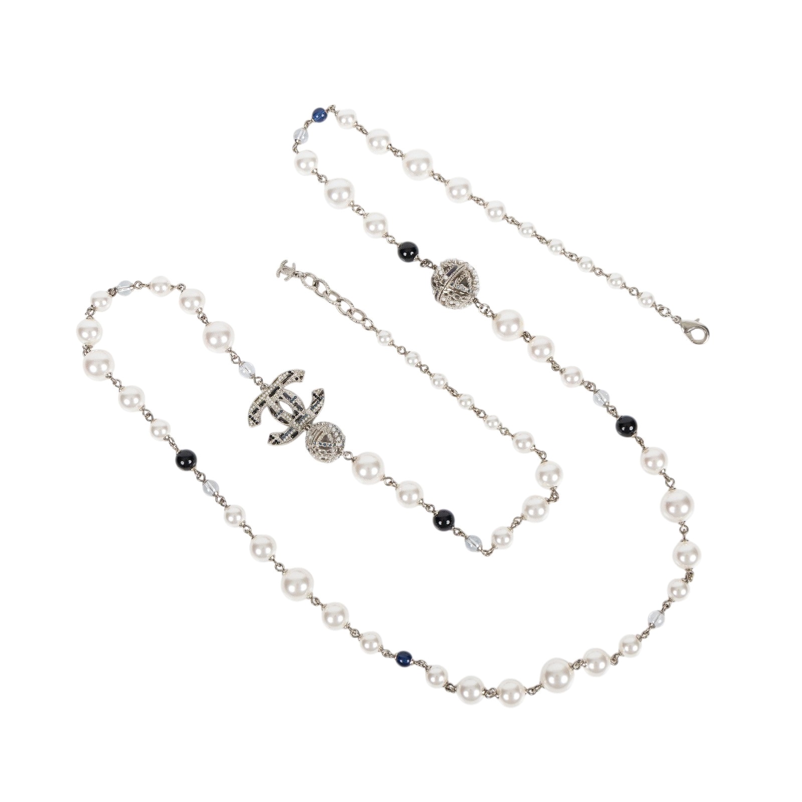 香奈兒 CHANEL CC LOGO 項鍊 AB2465/A19/B 珍珠藍毛呢造型長項鍊 原廠盒子/防塵袋/購買證明