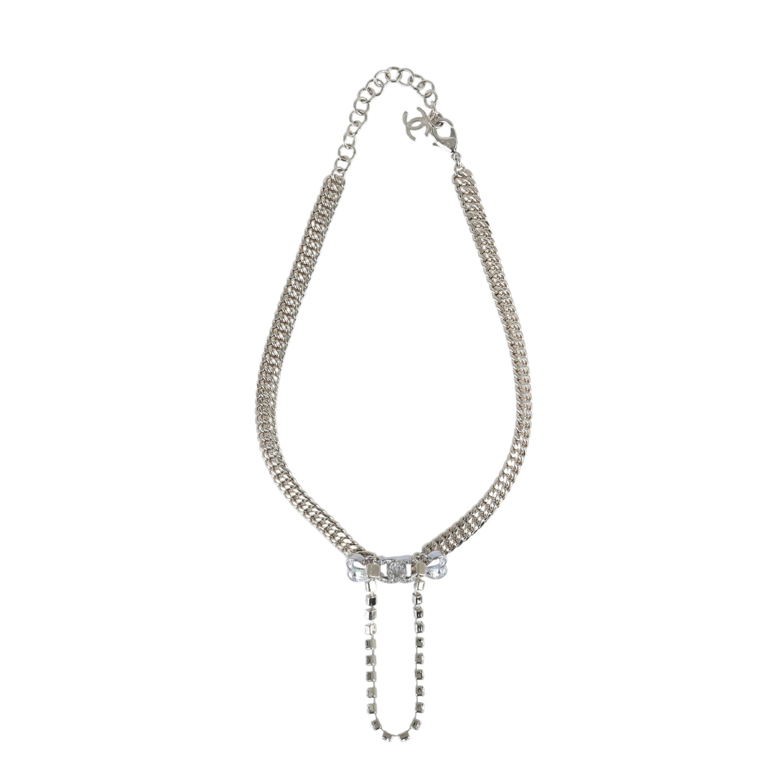 香奈兒 CHANEL CC LOGO 項鍊 C23 S 水鑽愛心粗鍊造型項鍊 無附屬品