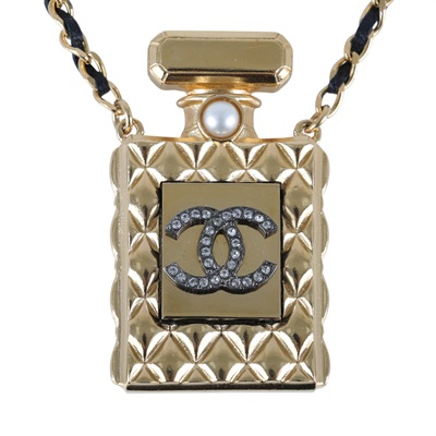 香奈兒 CHANEL CC LOGO 項鍊 F21 V 金色水鑽香水長項鍊 無附屬品